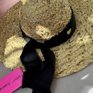 Betsey Johnson Straw Sun Hat with Black Ribbon